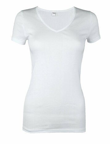 DAMES BEEREN T-SHIRT MET V-HALS EN KORTE MOUW M3000 WIT